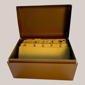 Metal Index Card Receipe Address Box Beige Vintage Globe Weis 5.5in